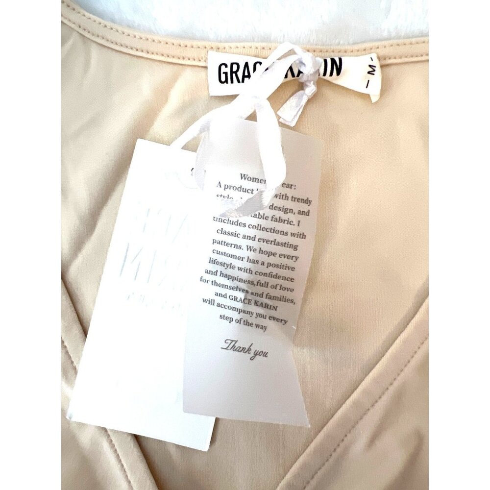 GRACE KARIN  Business Casual Blouse Spring 3/4 Sleeve Peplum Apricot M NEW - Picture 6 of 10